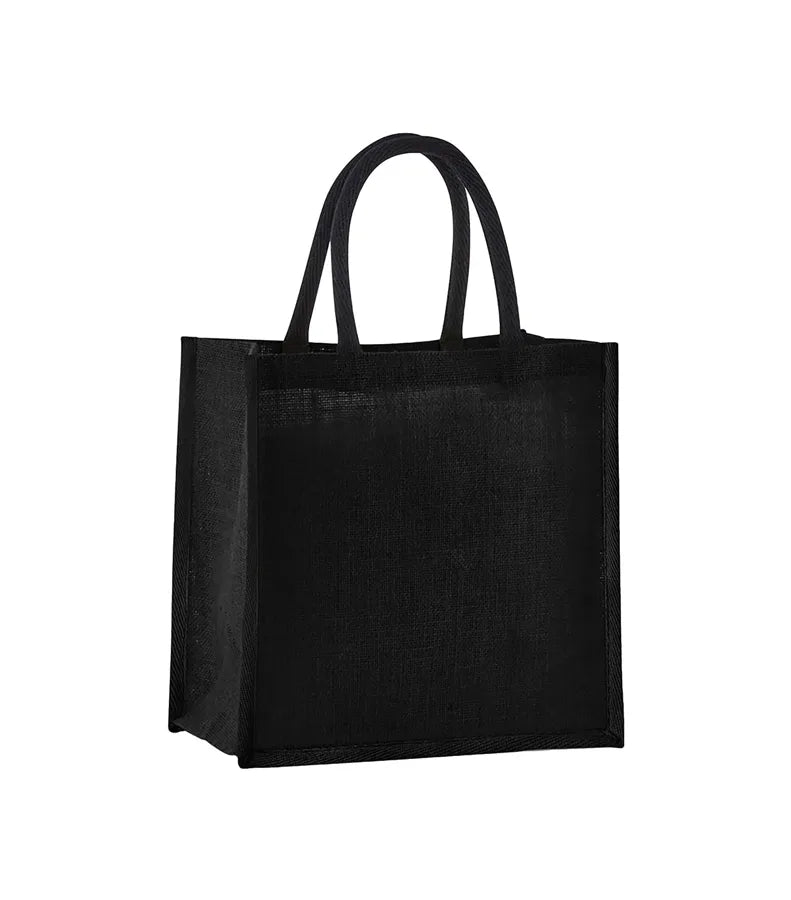 Natural Starched Jute Midi Tote Black/Black