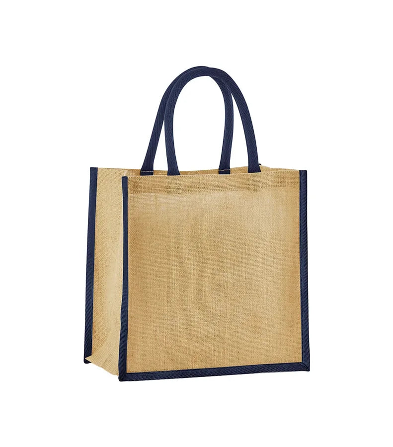 Natural Starched Jute Midi Tote Natural/Navy