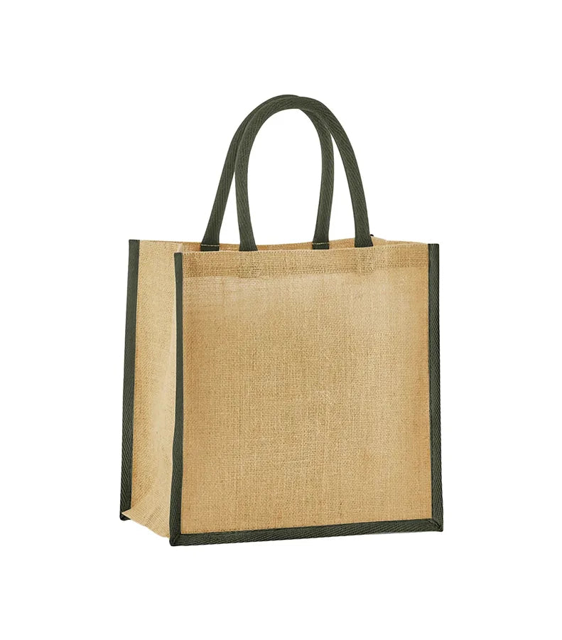 Natural Starched Jute Midi Tote Natural/OliveGreen