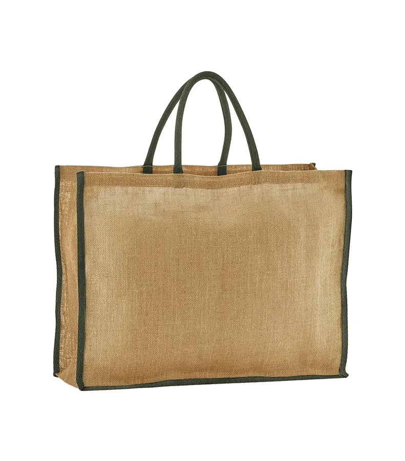 Natural Starched Jute Market Shopper Natural/OliveGreen