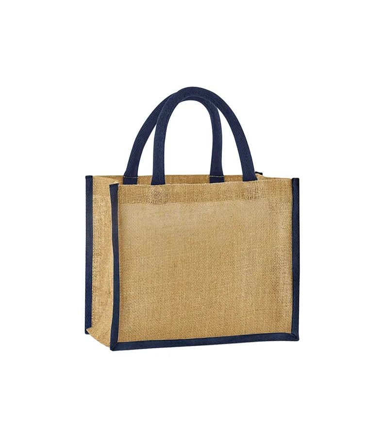 Natural Starched Jute Mini Gift Bag Natural/Navy