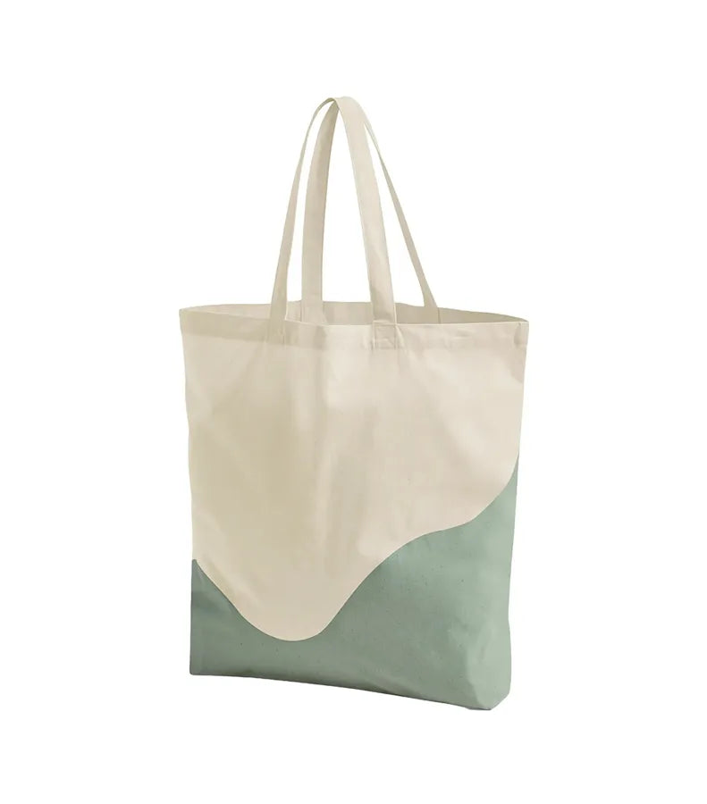 Organic Cotton Wave Print Maxi Bag Natural/DustyGreen