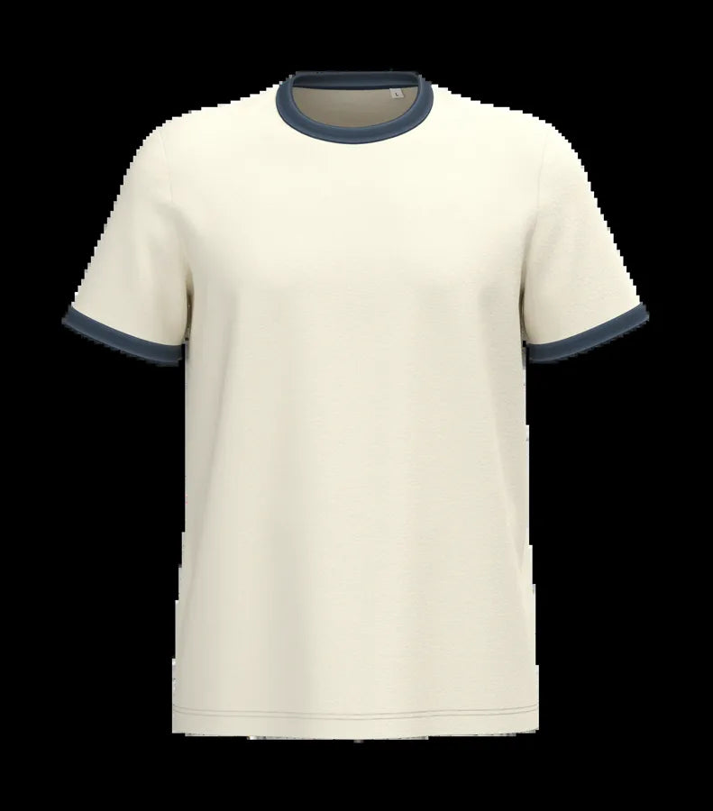 Eco-Friendly Men's Ringer T-shirt With Washed Effect Binding Ivory/WashedNavyBlue