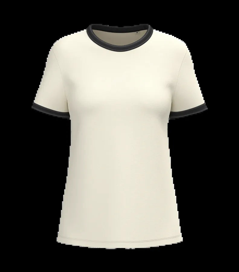 Eco-Friendly Ladies' Ringer T-shirt With Washed Effect Binding Ivory/WashedBlack