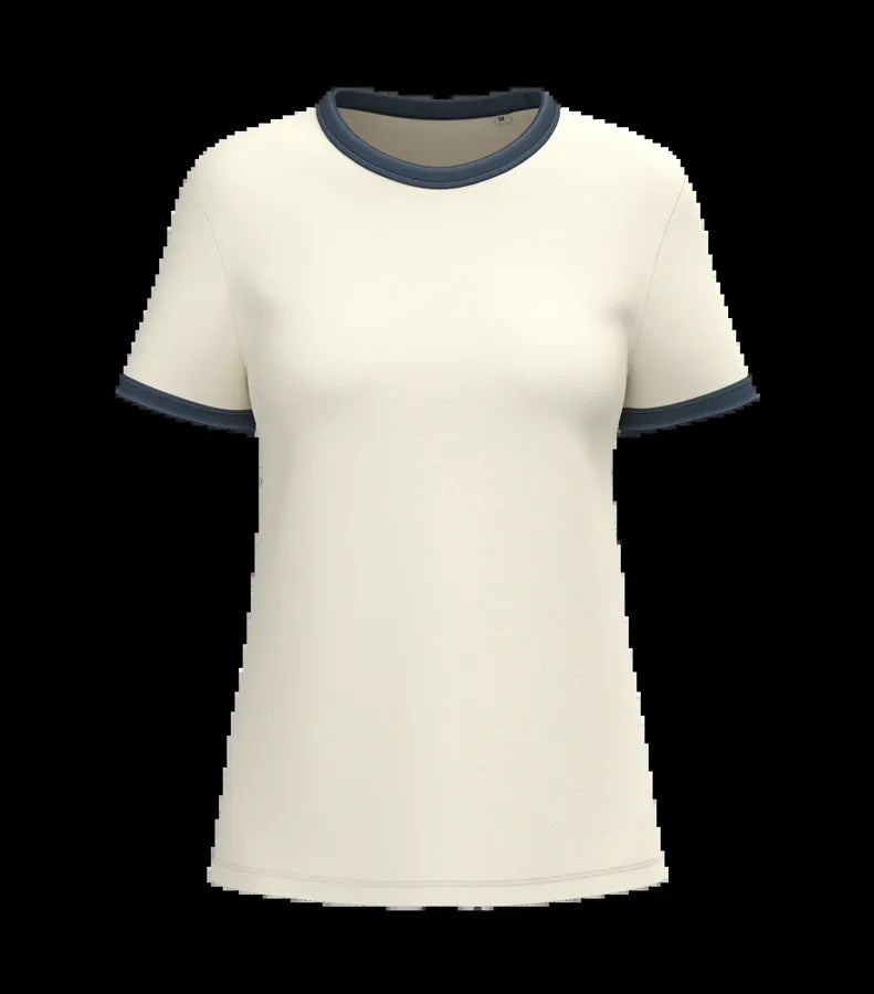 Eco-Friendly Ladies' Ringer T-shirt With Washed Effect Binding Ivory/WashedNavyBlue