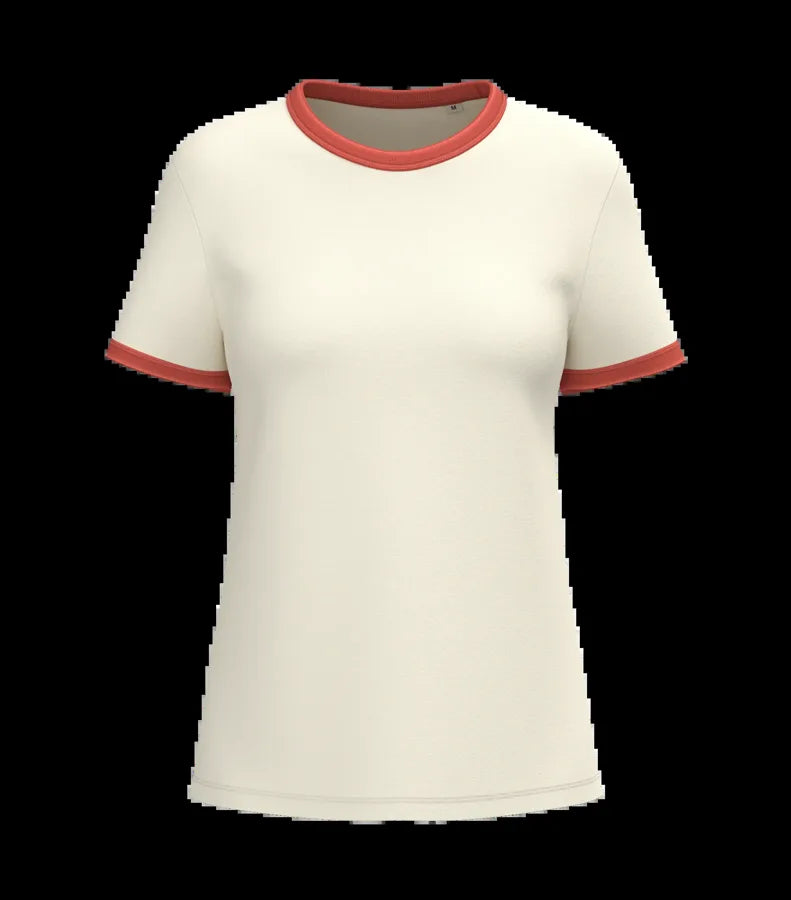 Eco-Friendly Ladies' Ringer T-shirt With Washed Effect Binding Ivory/WashedPaprika