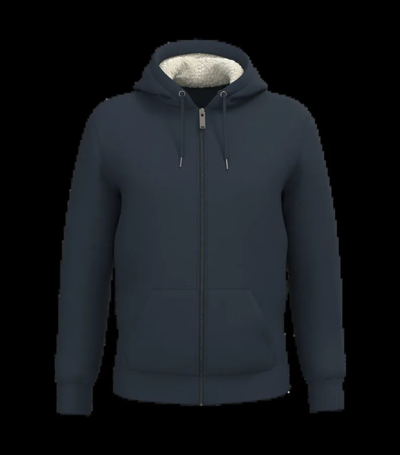 Eco-Friendly Unisex Sherpa-Lined Full Zip Sweatshirt NavyBlue