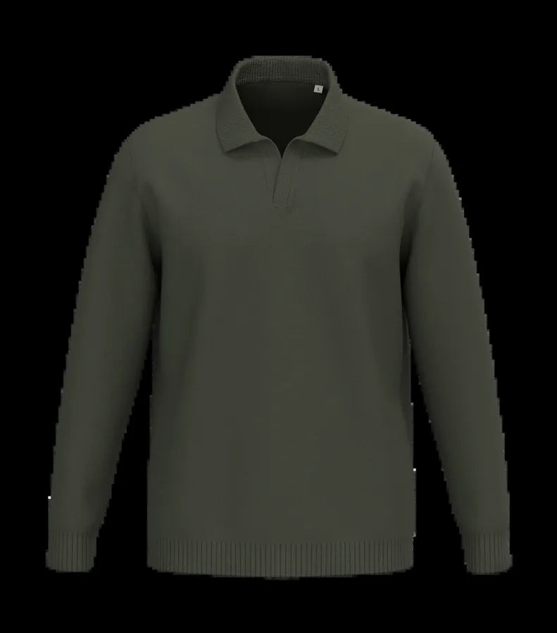 Men's Jumper With Polo Collar OrganicKhaki