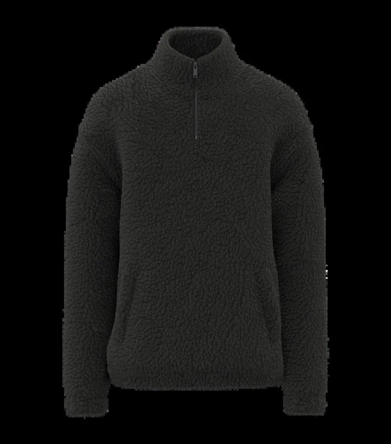 Unisex Sherpa Dropped Shoulders Quarter Zip Sweatshirt Black