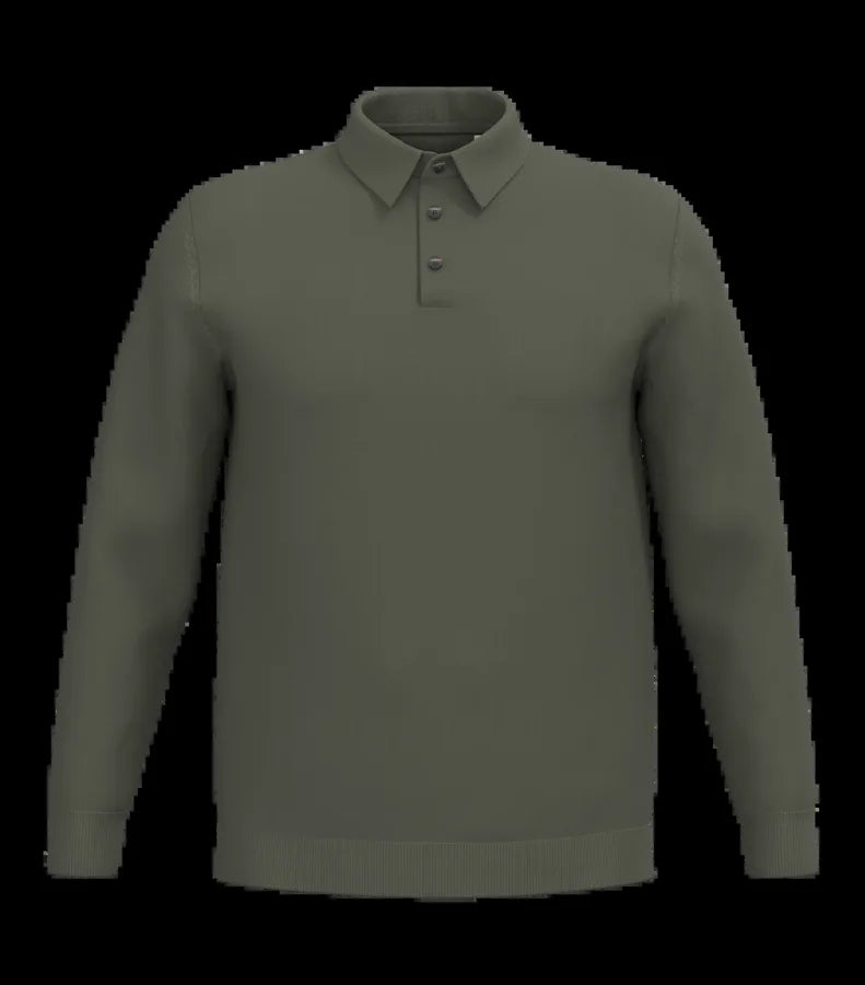 Eco-Friendly Men's Knitted Long Sleeve Polo Shirt OrganicKhaki