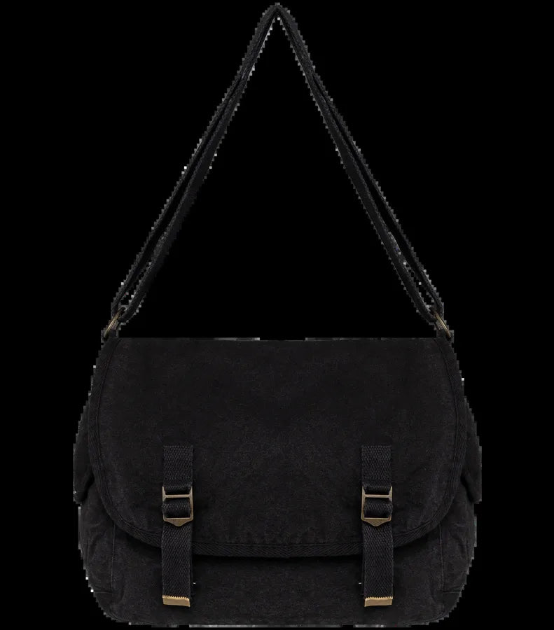 Eco-friendly washed effect messenger bag WashedBlack