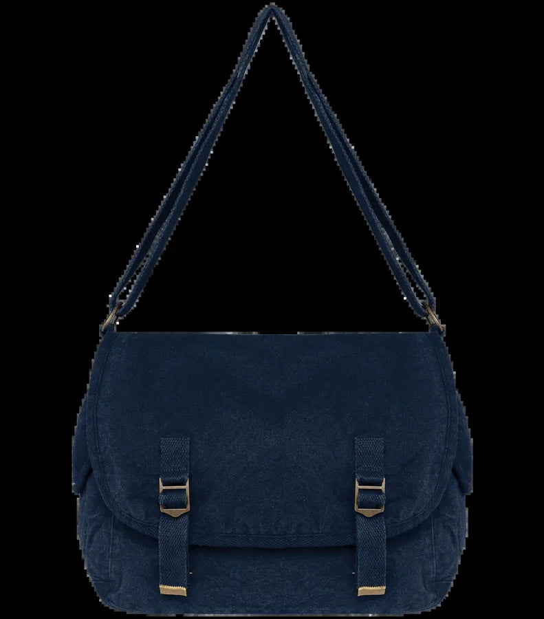 Eco-friendly washed effect messenger bag WashedNavyBlue