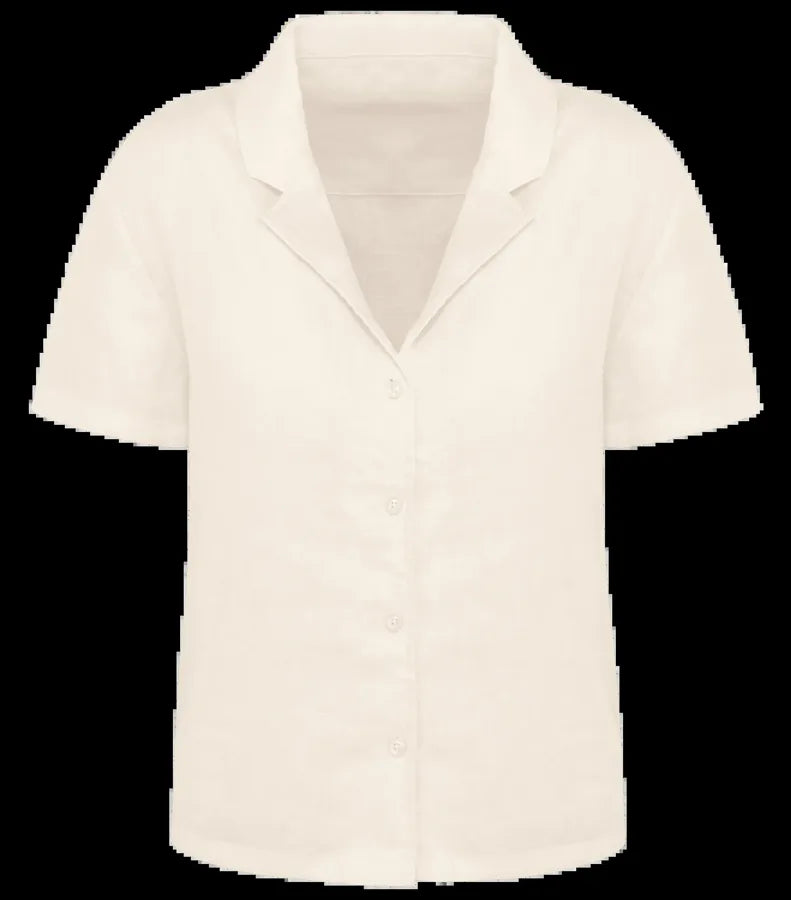 Eco-friendly Ladie's Linen Bowling Collar Short-Sleeved Shirt Ivory