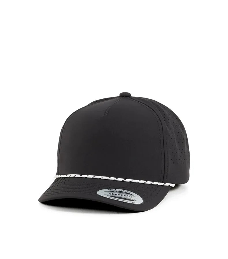 YP Classics 5-Panel Snapback Cap with  Perforations and Braided Rope Black
