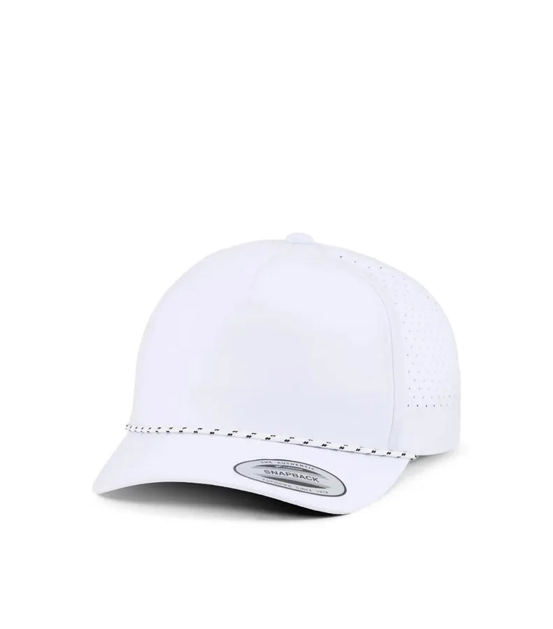 YP Classics 5-Panel Snapback Cap with  Perforations and Braided Rope White