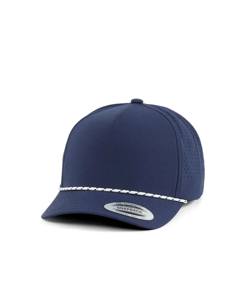 YP Classics 5-Panel Snapback Cap with  Perforations and Braided Rope Navy